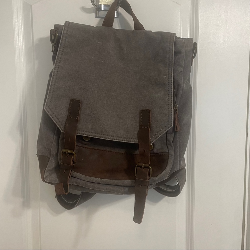 Mens Multi Functional Backpack Bag Gray Canvas Wi… - image 2